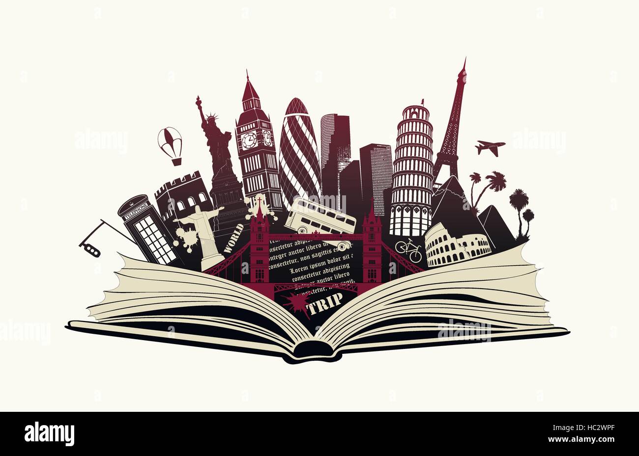 Livre ouvert avec repères pour le monde Illustration de Vecteur