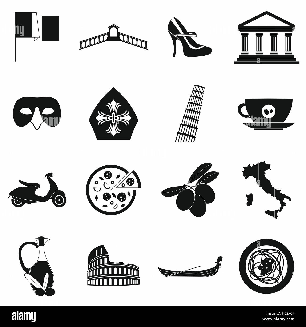 Italie black icônes simples Illustration de Vecteur