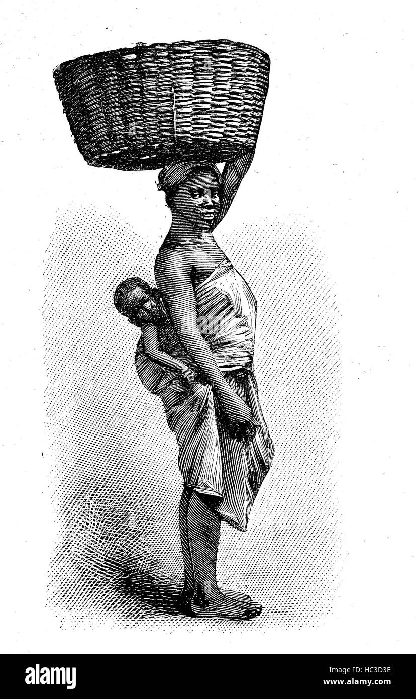 Porto-Novo, Hogbonu, Ajashe, capitale du Bénin, et était la capitale de l'ex-Dahomey, ici un vendeur d'amande, illustration historique, gravure sur bois, 1890 Banque D'Images