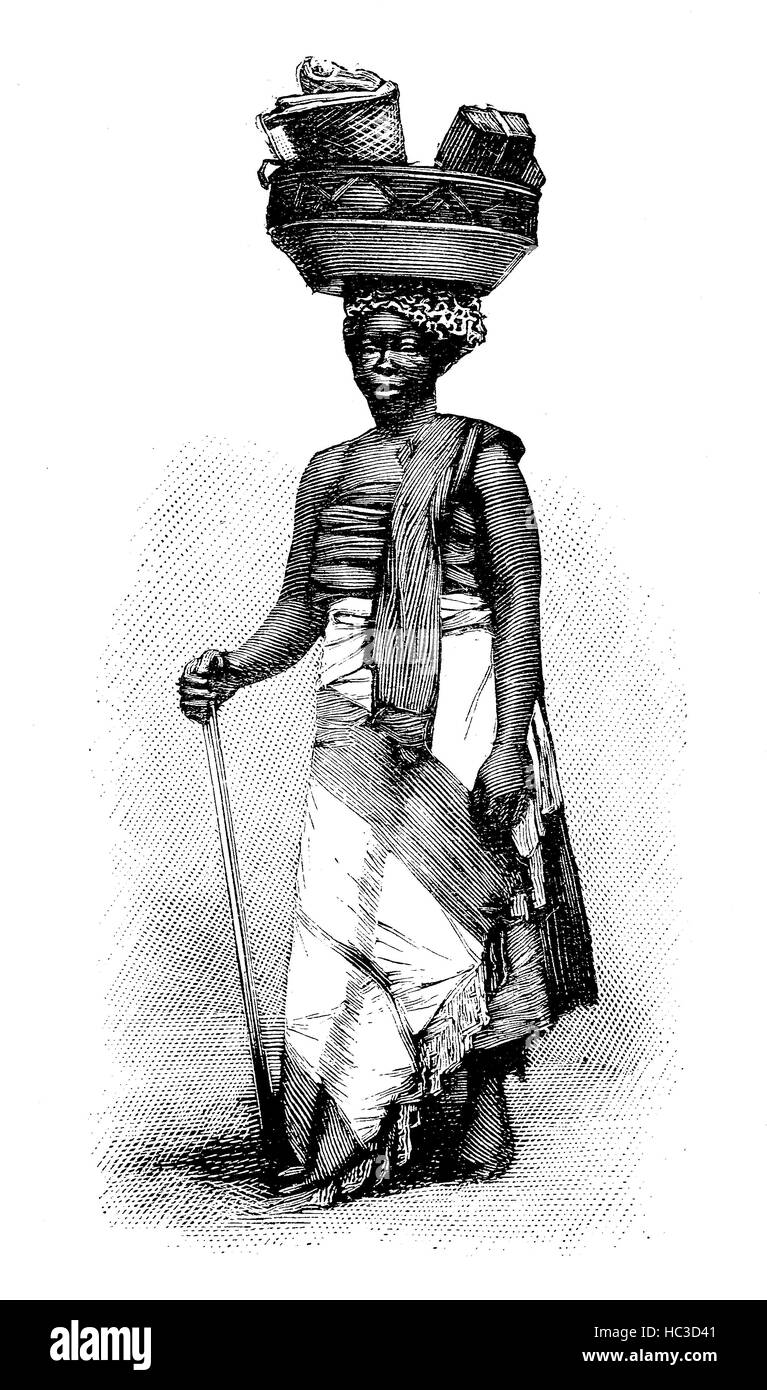 Porto-Novo, Hogbonu, Ajashe, capitale du Bénin, et était la capitale de l'ex-Dahomey, ici une femme, illustration historique, gravure sur bois, 1890 Banque D'Images