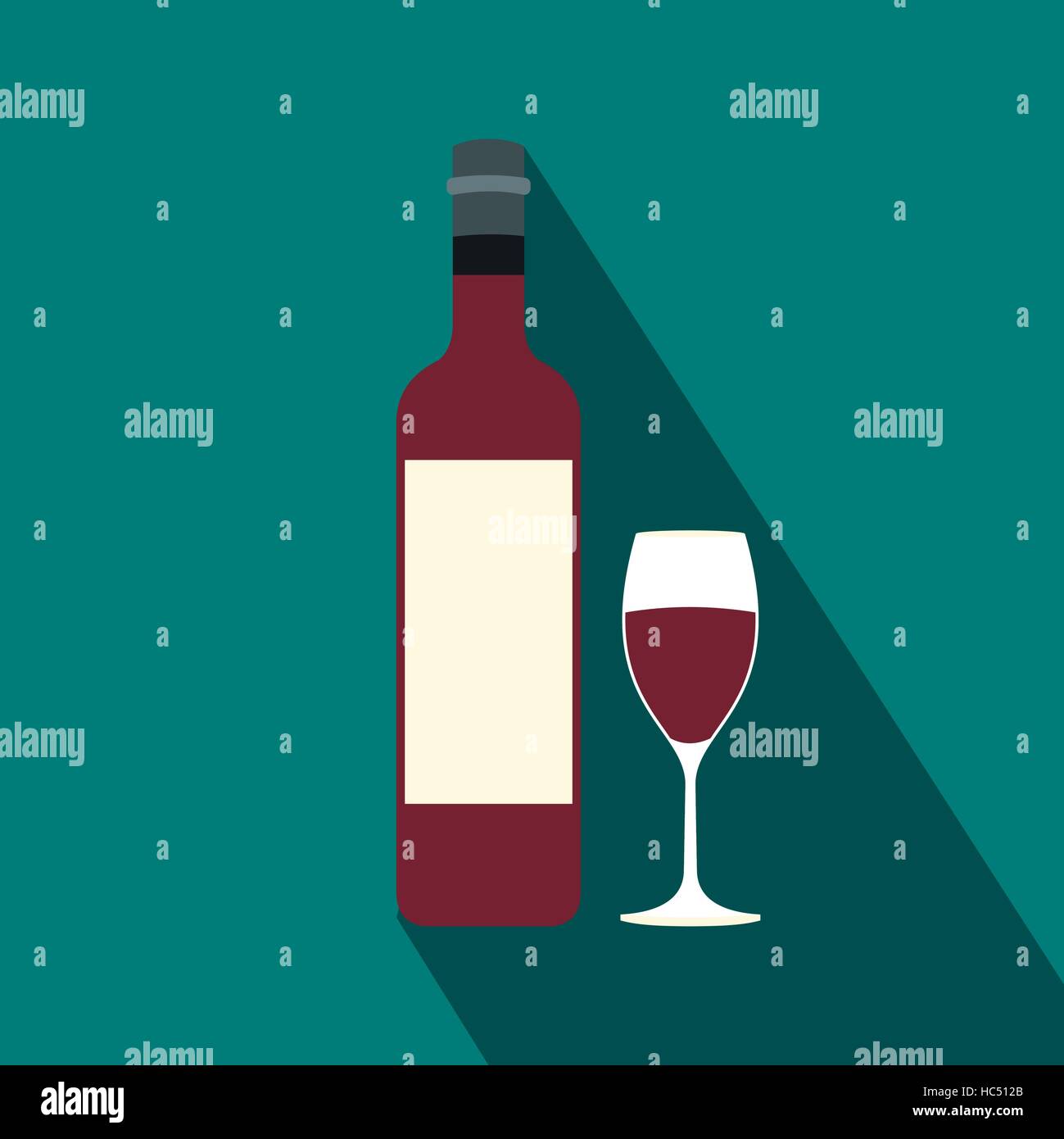 Bouteille de vin rouge et de l'icône de verre plat Illustration de Vecteur