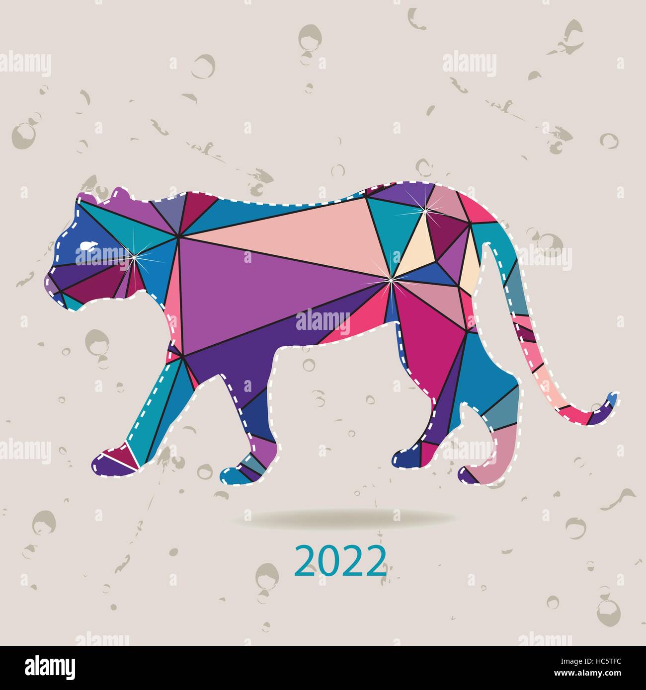 La carte de nouvel an 2022 avec Tiger fait de triangles Illustration de Vecteur