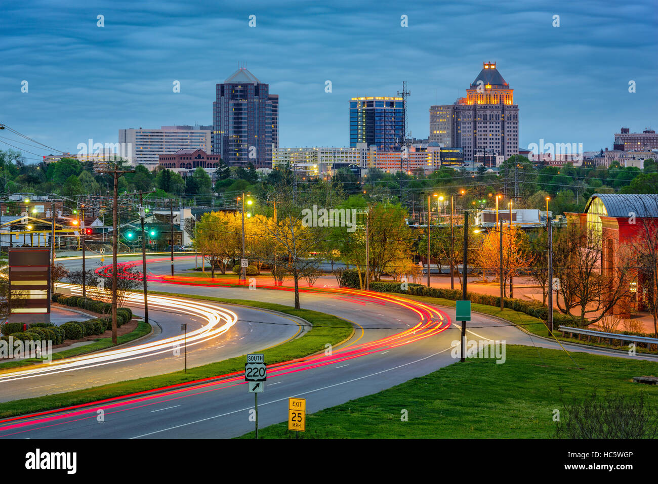 Greensboro, North Carolina, USA sur le centre-ville. Banque D'Images