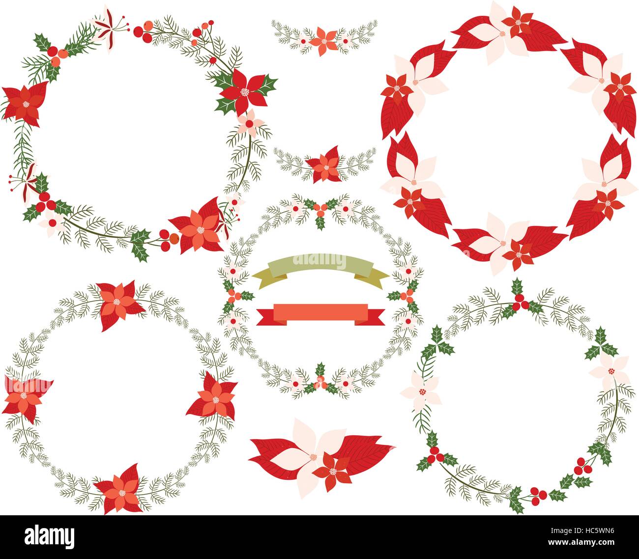 Tour de la bordure des couronnes de Noël avec des branches, feuilles 