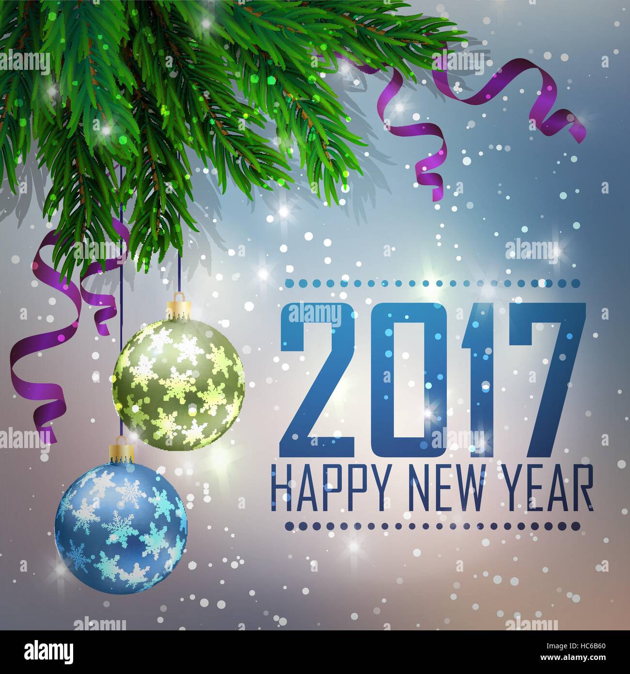 Une branche de sapin qu'il est violet sur fond bleu, avec la étoiles brillantes. Noël et Nouvel An carte de vœux. Vector illustration Illustration de Vecteur
