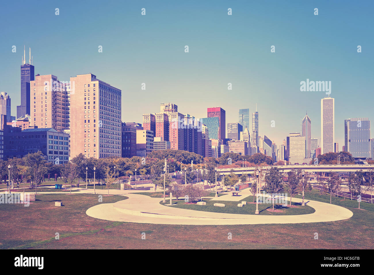 Vintage photo aux couleurs de la ville de Chicago Downtown, Etats-Unis. Banque D'Images