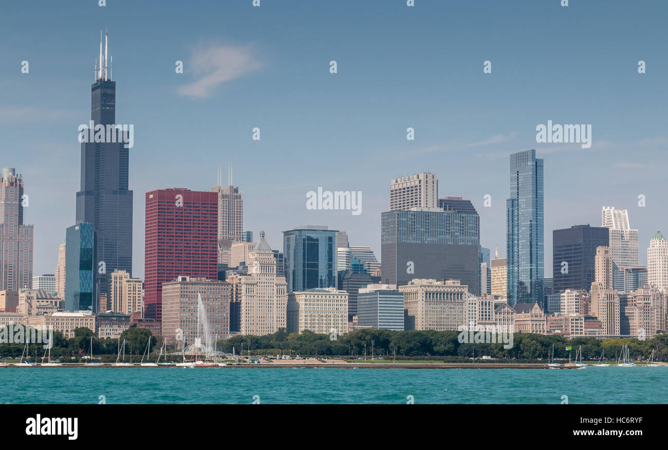 Horizon de Chicago. Un paysage urbain de Chicago y compris les principaux bâtiments du Lac Michigan Banque D'Images