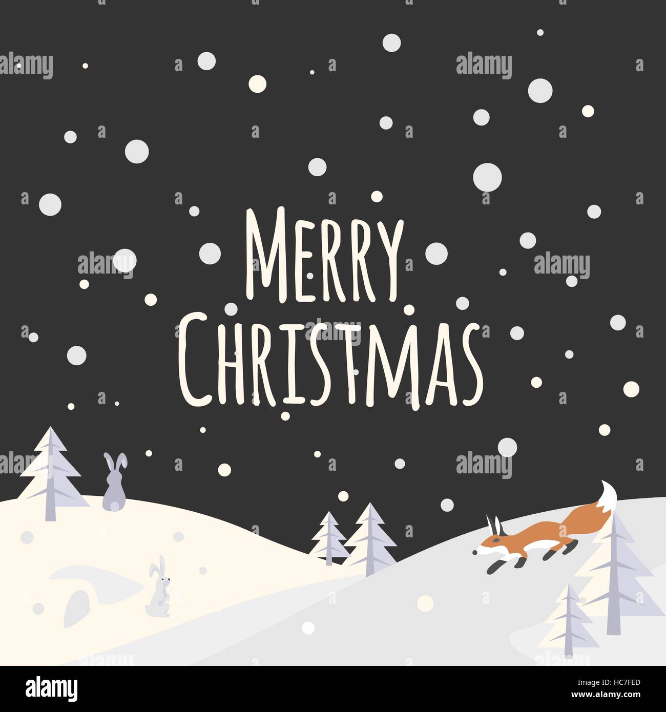 Paysage avec des arbres de Noël et les animaux de la Illustration de Vecteur