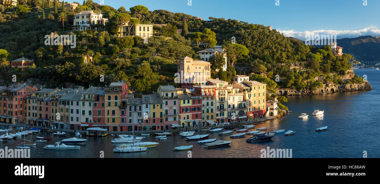 Tôt le matin, vue sur port de la ville de Portofino, ligurie, italie Banque D'Images