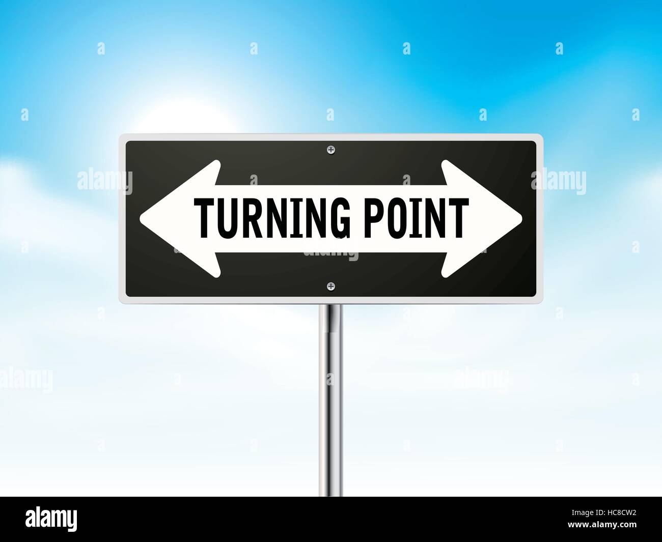 Point tournant sur black road sign isolated over sky Illustration de Vecteur