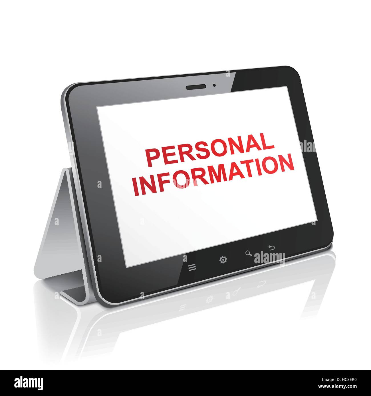 Ordinateur tablette avec texte informations personnelles sur l'écran sur fond blanc Illustration de Vecteur
