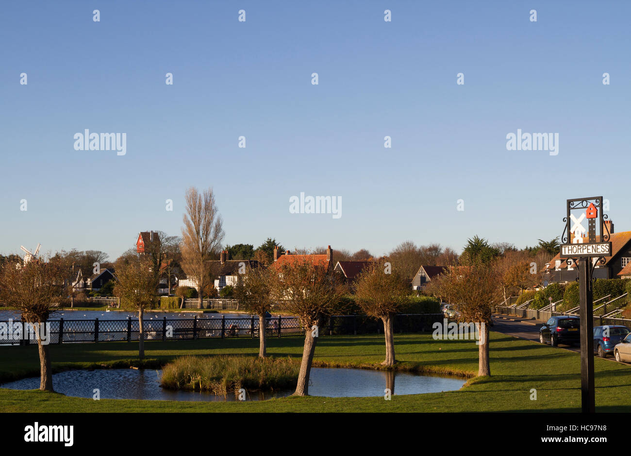 La faune et de cygnes nageant à Aldeburgh Meare, Aldeburgh, Suffolk, Angleterre, Royaume-Uni Banque D'Images