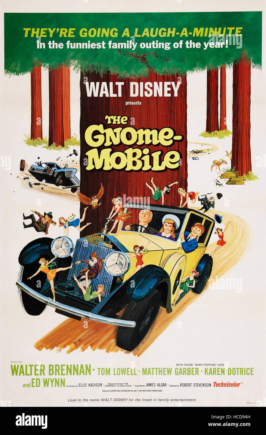 Le GNOME-MOBILE, de nous poster art, en voiture, à partir de la gauche : Walter Brennan, Karen Dotrice, Matthew Garber, 1967 Banque D'Images