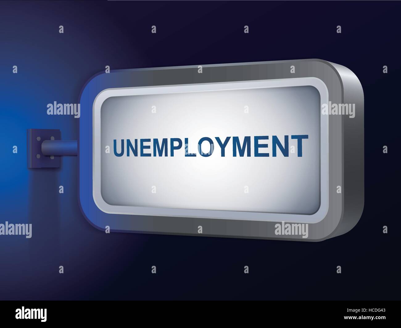 Mot de chômage sur billboard sur fond bleu Illustration de Vecteur