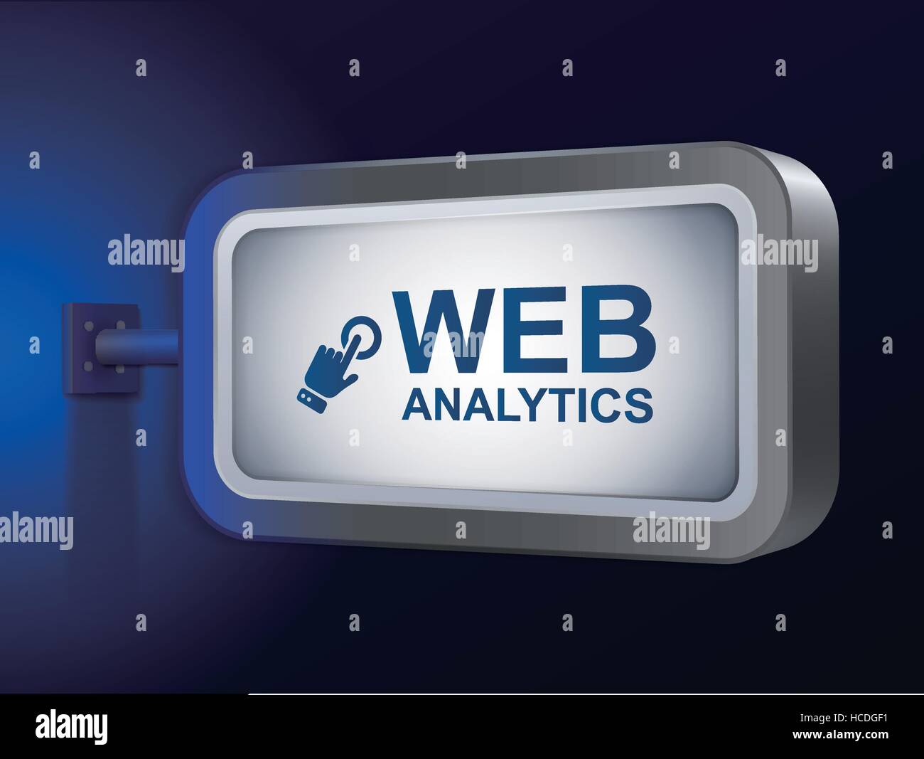 Web Analytics mots sur billboard sur fond bleu Illustration de Vecteur