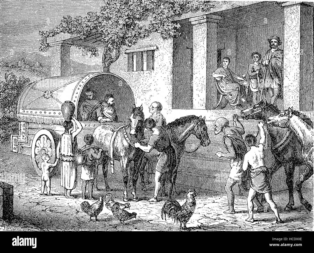 Postal romain coach, AD 400, l'histoire de la Rome antique, Empire romain, Italie Banque D'Images