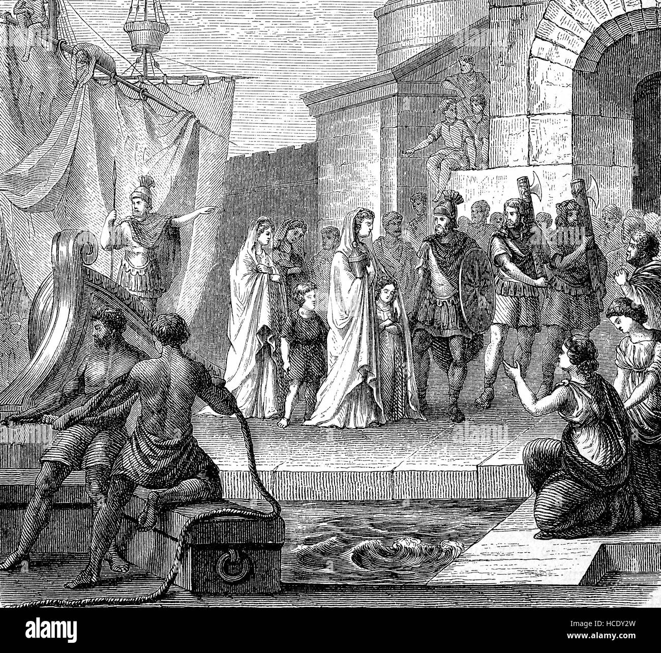 Vipsania Agrippina, plus communément connu sous le nom de major ou d'Agrippine Agrippine l'Aînée, 14 BD - 18 AD, apporte les cendres de Germanicus à Rome, l'histoire de la Rome antique, Empire romain, Italie Banque D'Images