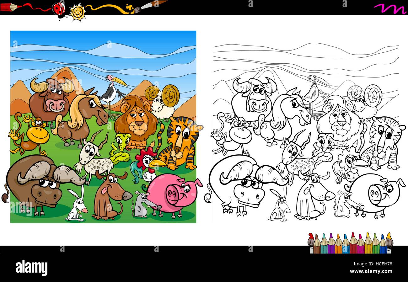 Cartoon Illustration de l'activité de coloriage Groupe Animaux Illustration de Vecteur