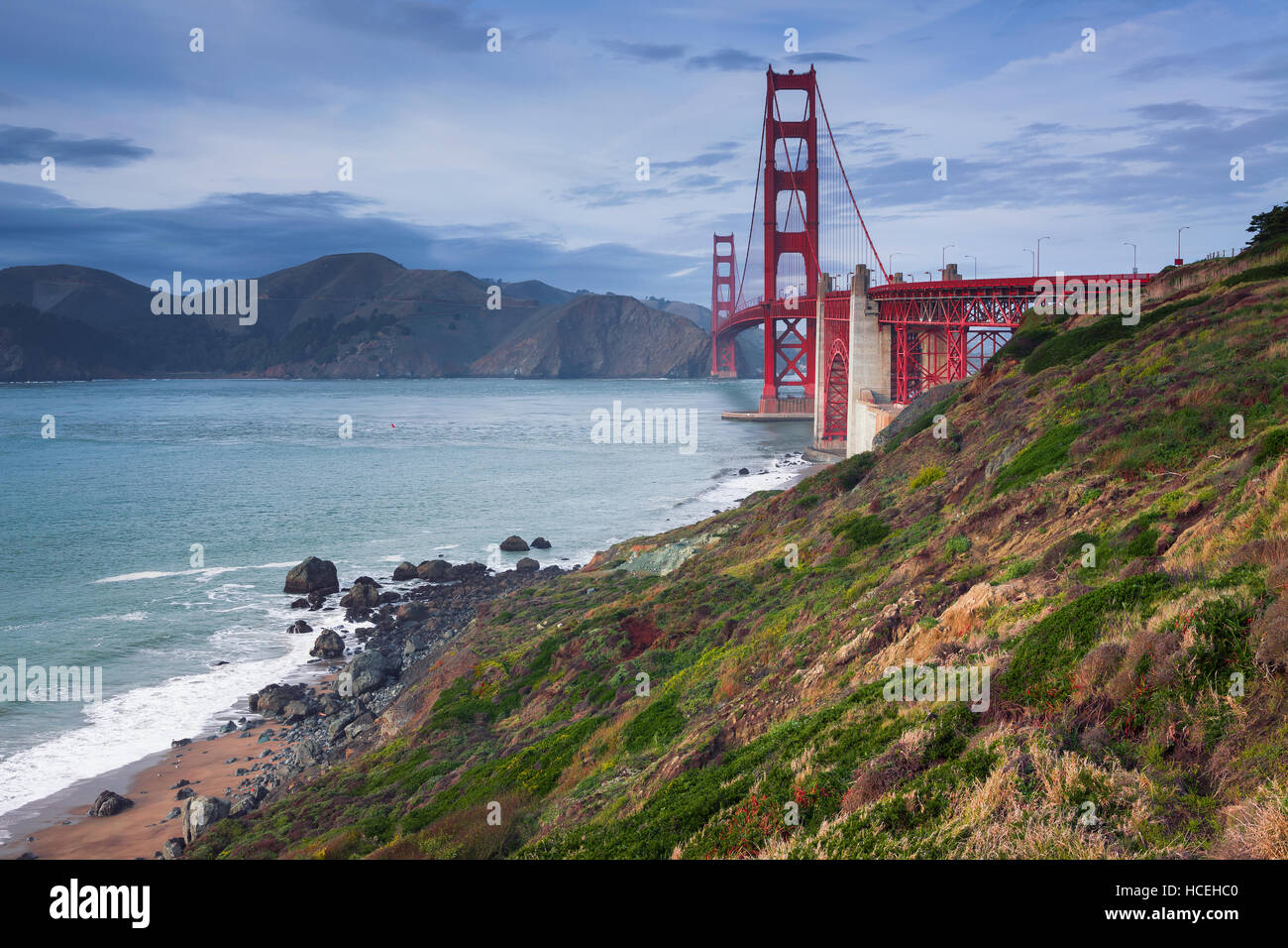 Golden Gate Bridge. Image du Golden Gate Bridge à San Francisco, Californie au coucher du soleil. Banque D'Images