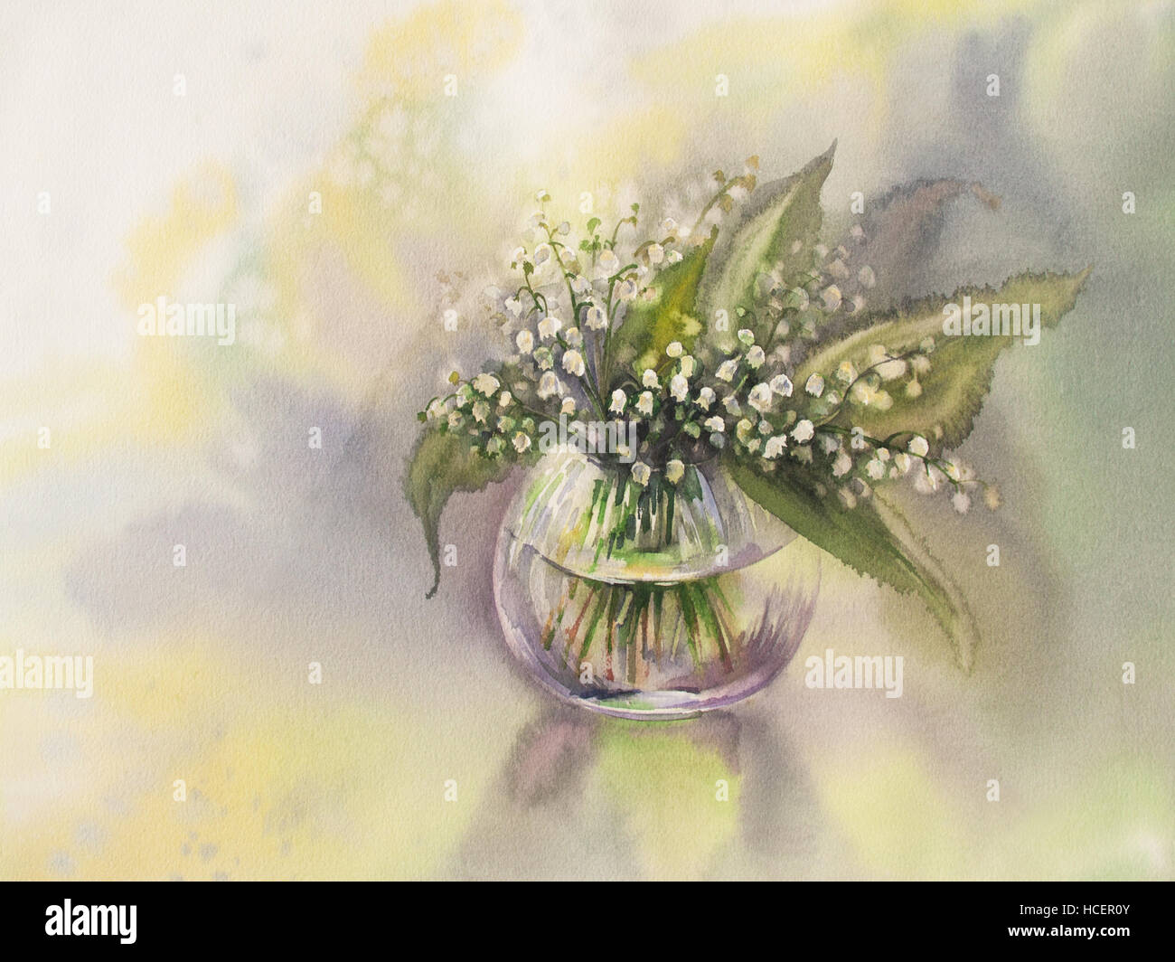 Les lys de la vallée. Aquarelle illustration dessiné à la main. Banque D'Images