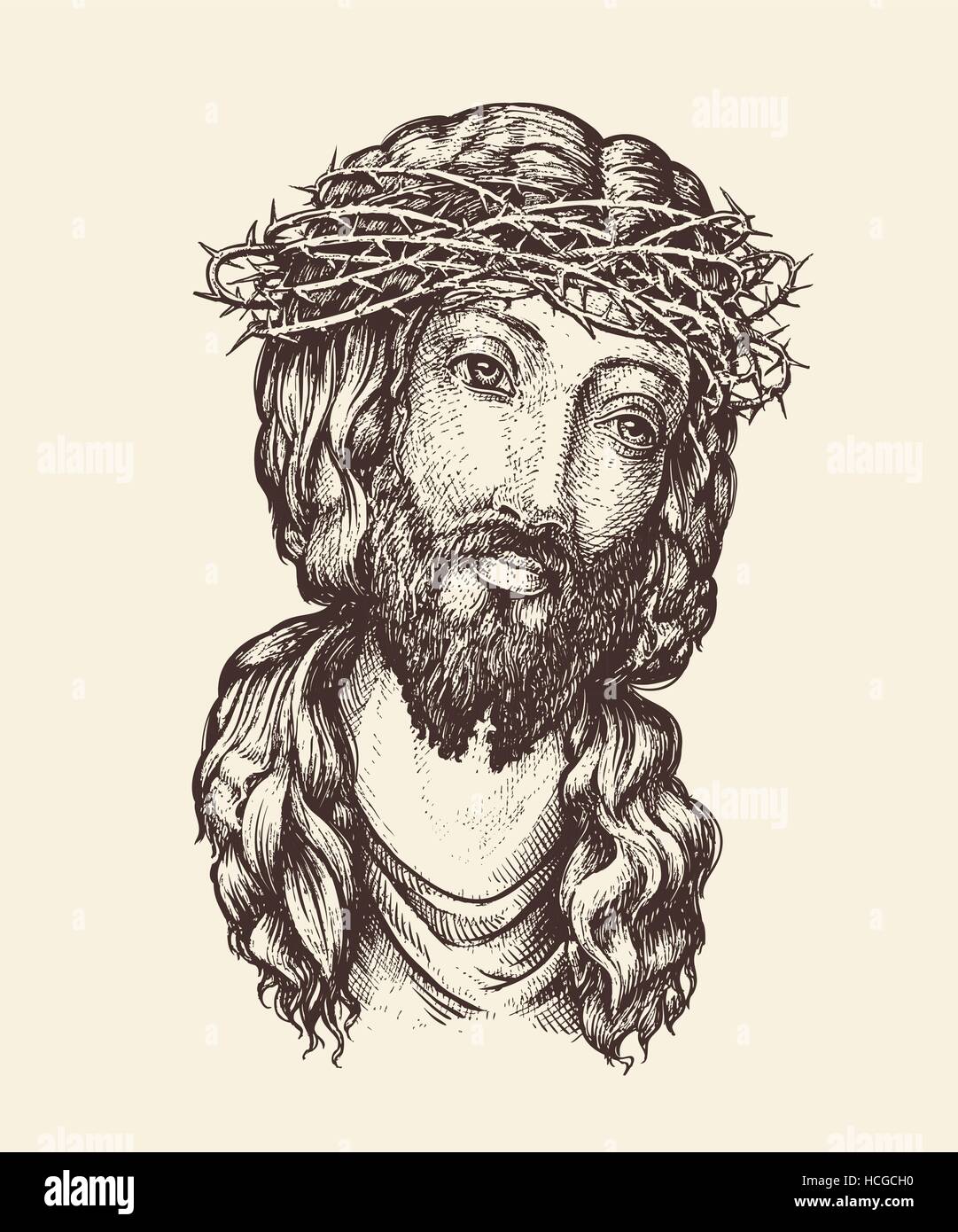 Portrait de Jésus Christ. Croquis dessinés à la main, vector illustration Illustration de Vecteur