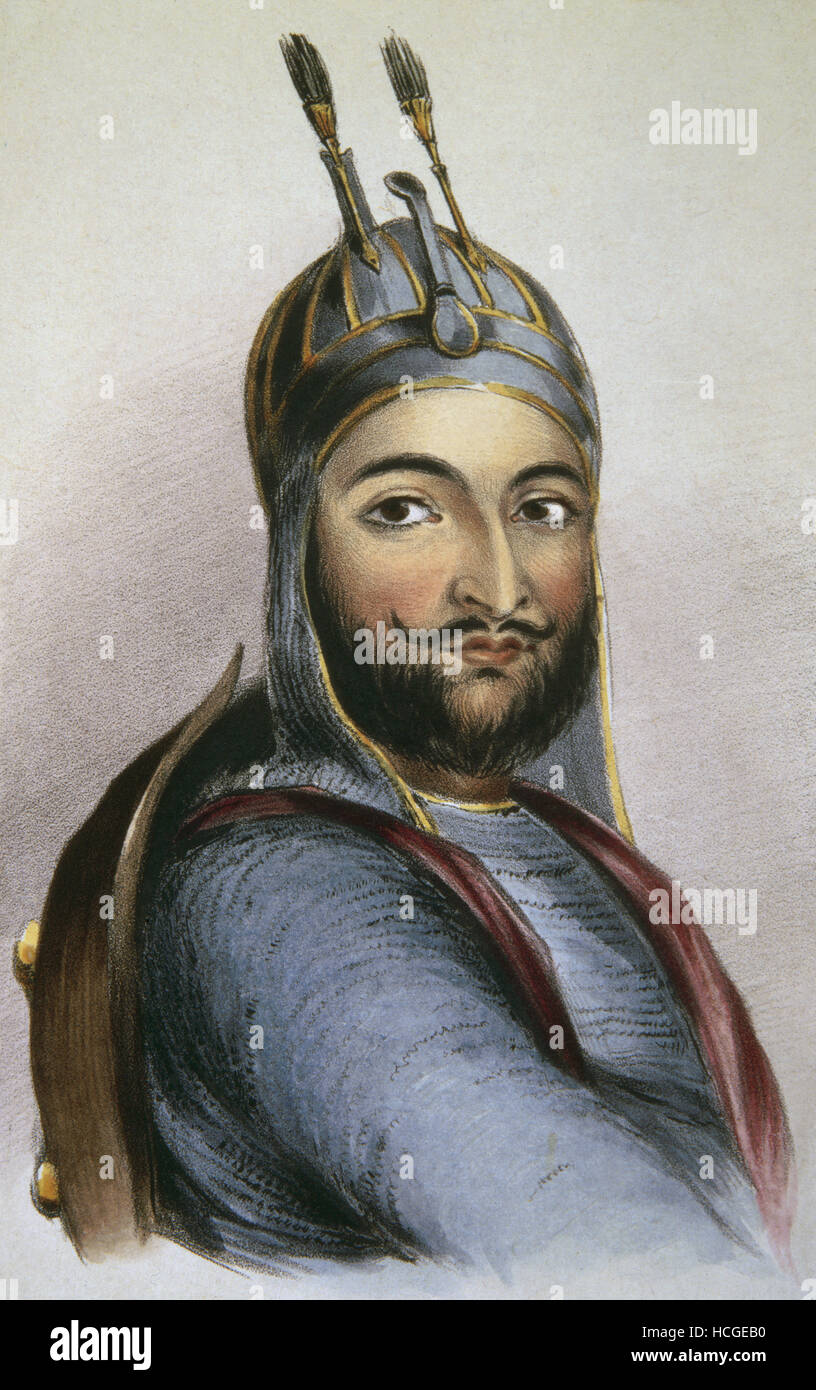 Gravure - Portrait de Mohamed Akbar Khan, chef de la révolte contre les Britanniques à Kaboul Banque D'Images