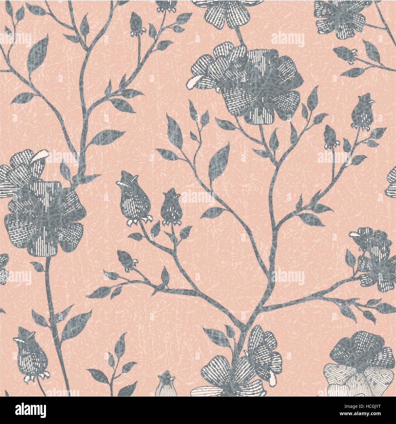 Motif floral rétro transparente sur fond rose Illustration de Vecteur