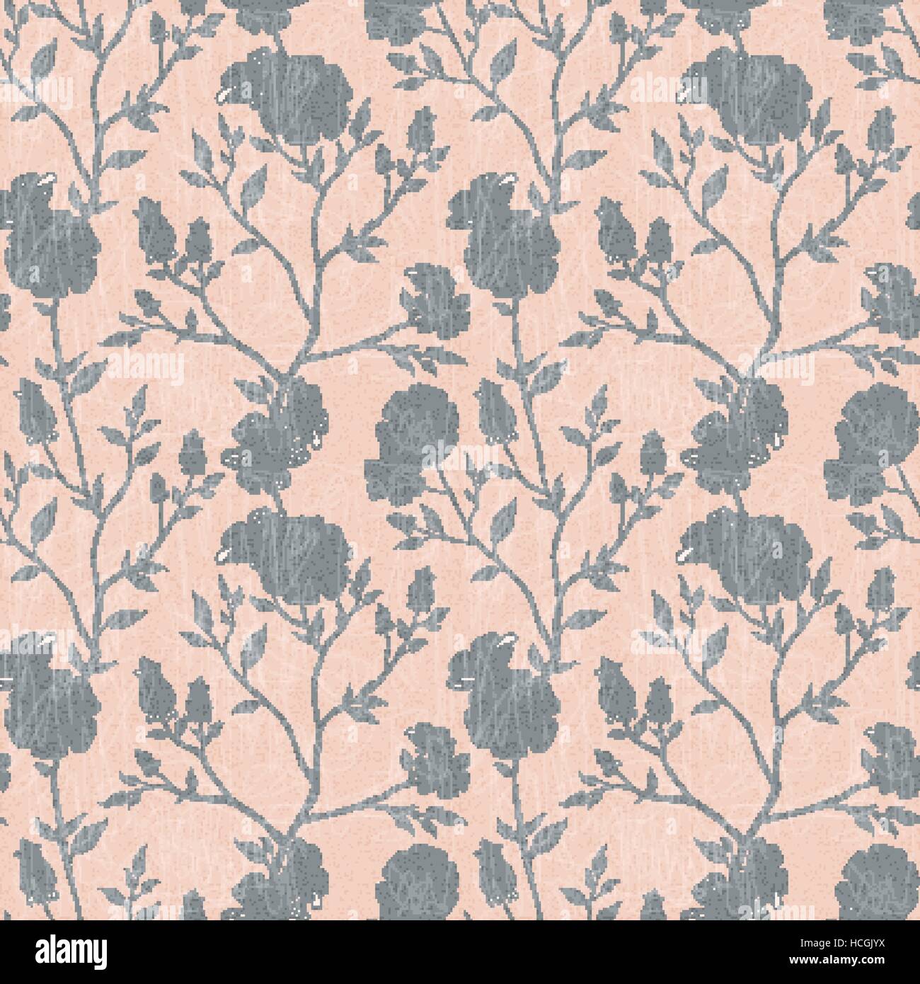 Motif floral rétro transparente sur fond rose Illustration de Vecteur
