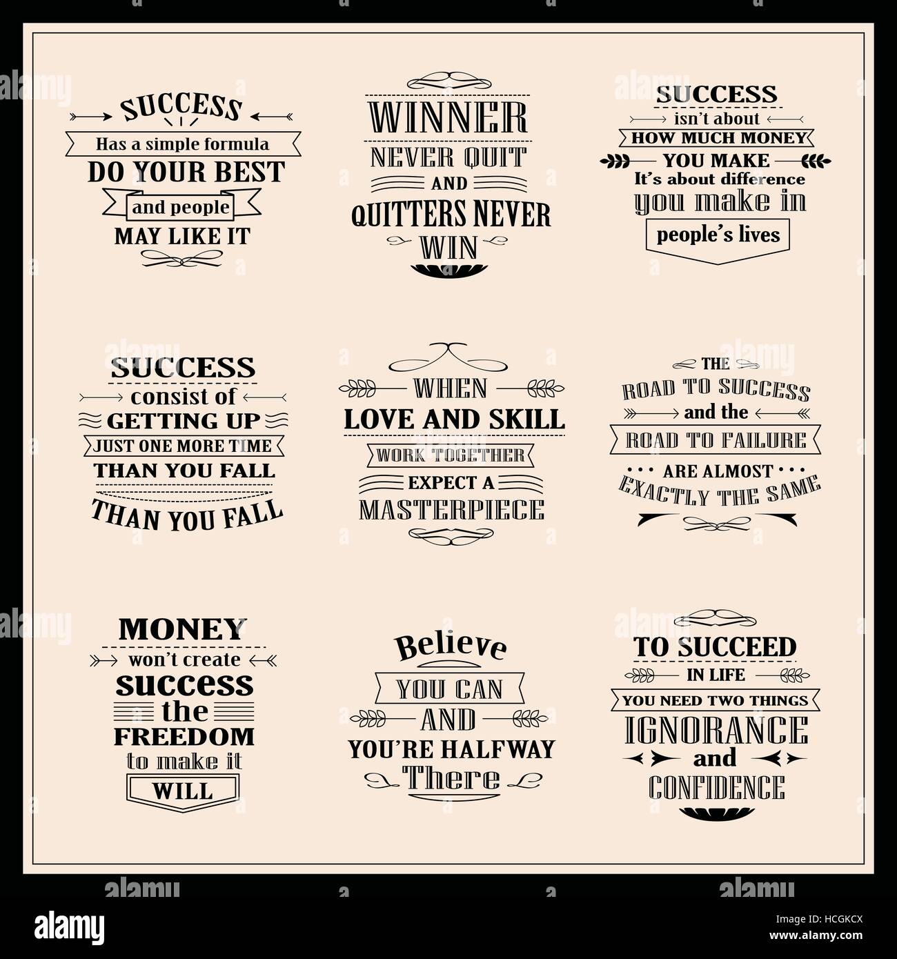 Motivation Et Reussite Des Citations Inspirantes Set Isole Sur Fond Beige Image Vectorielle Stock Alamy