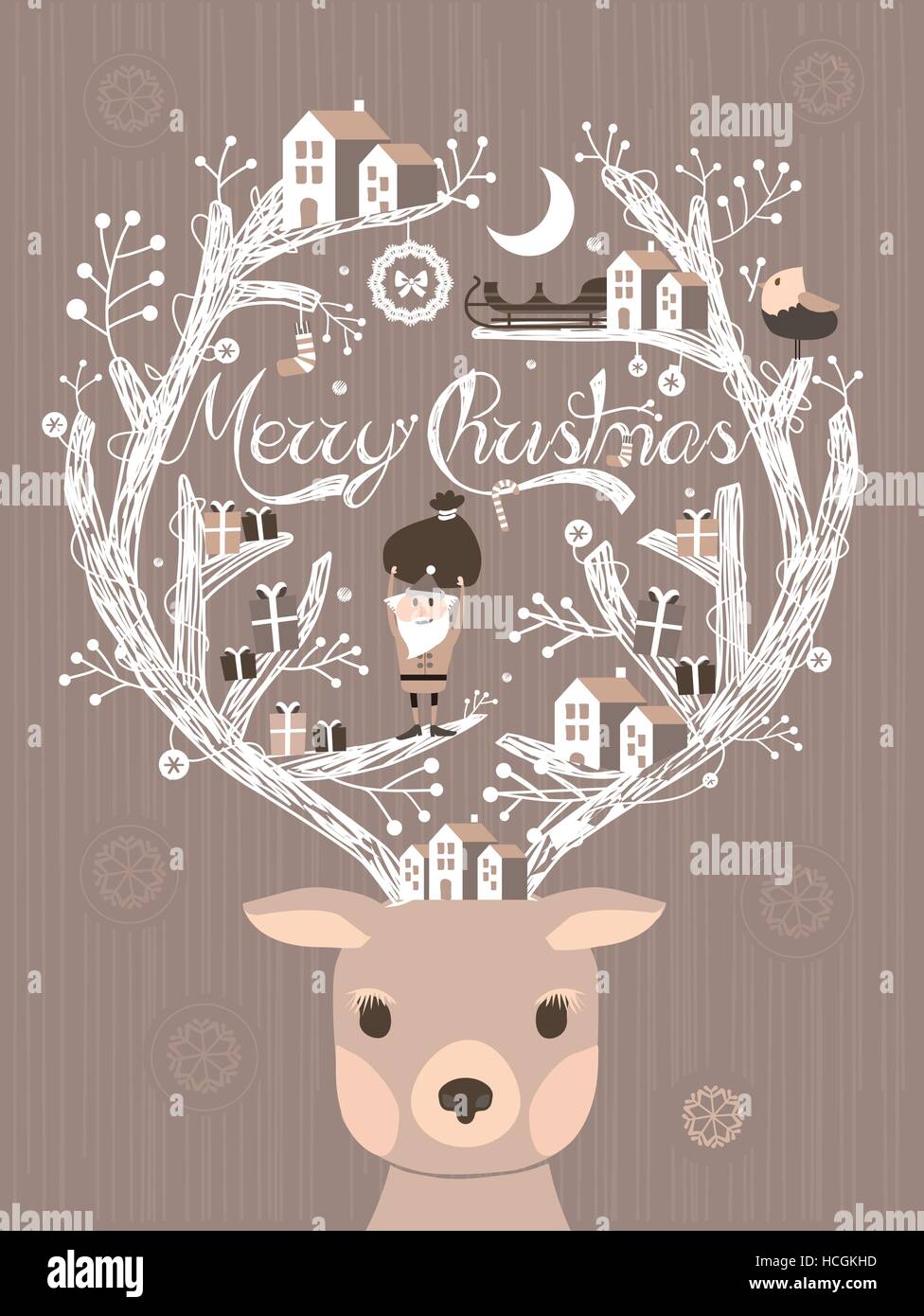 Belle carte de Noël design orignal ou de l'affiche dans un style dessiné à la main Illustration de Vecteur