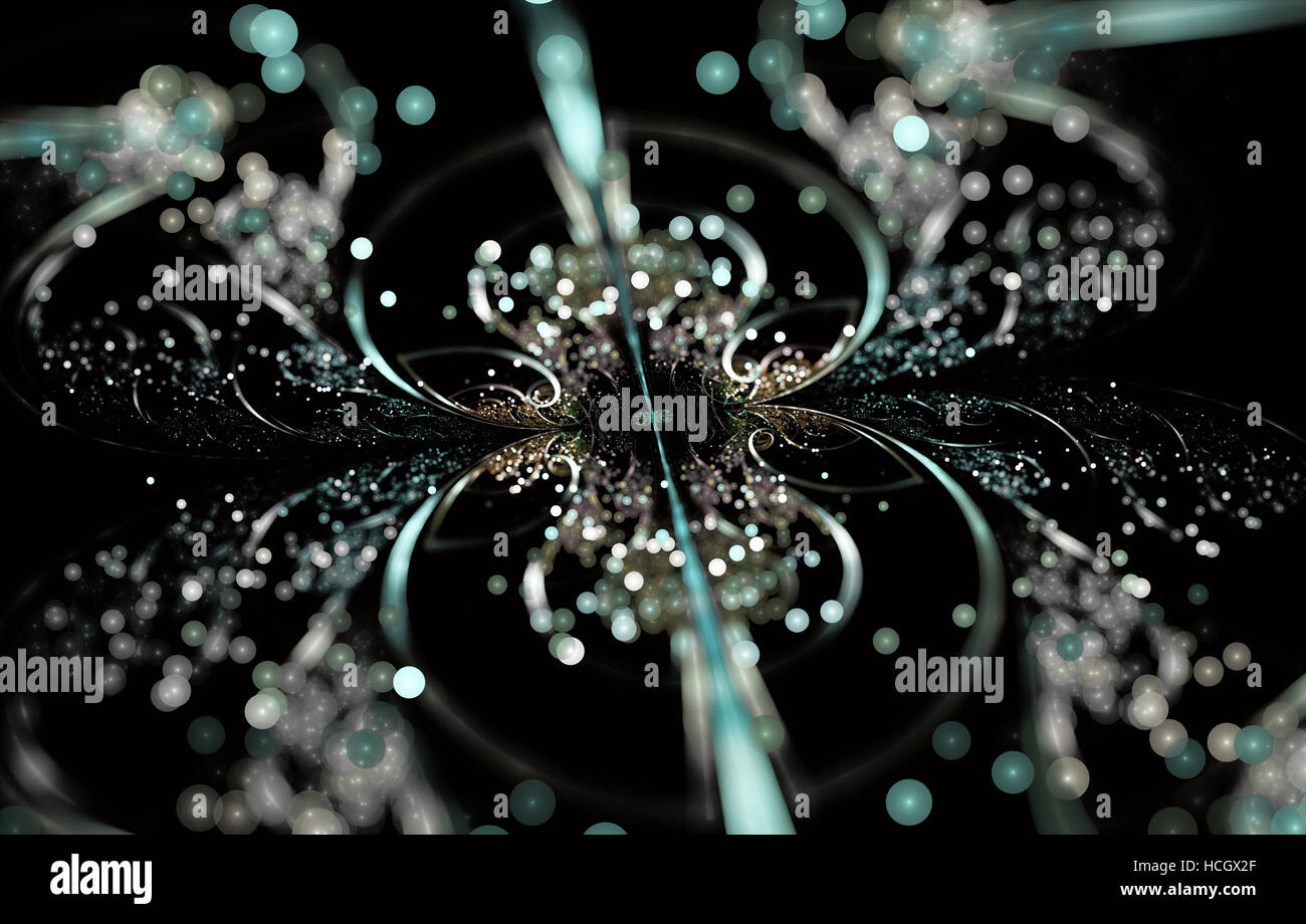 Bokeh, modèle fractal symétriques multicolores comme fleur ou papillon en vitrail de style. Les graphiques générés par ordinateur. Banque D'Images