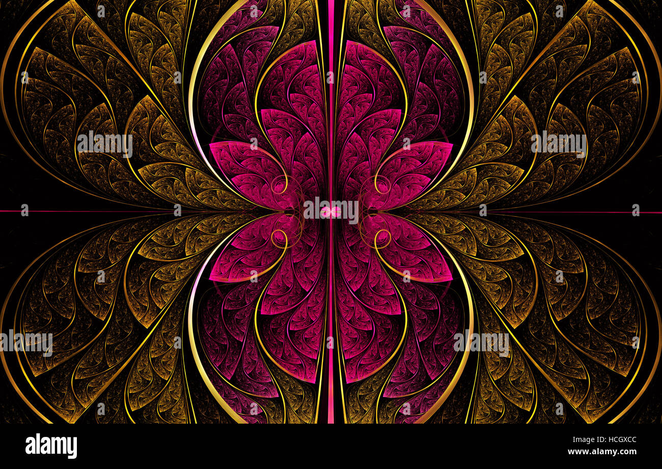 Modèle fractal symétriques multicolores comme fleur ou papillon en vitrail de style. Les graphiques générés par ordinateur Banque D'Images