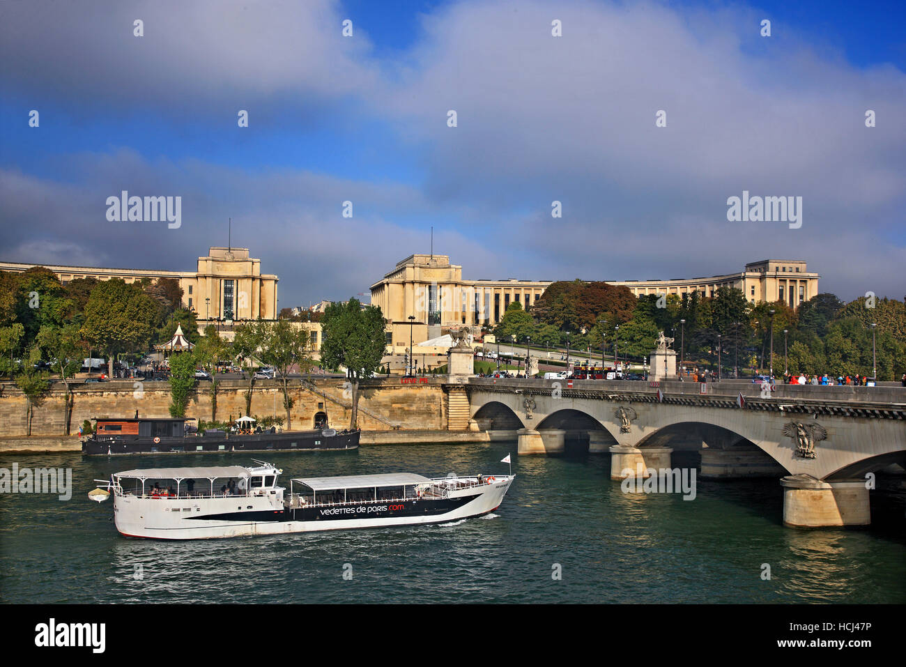Le Palais de Chaillot , les jardins du Trocadéro, de la Seine et Pont d'Iéna, Paris, France. Banque D'Images