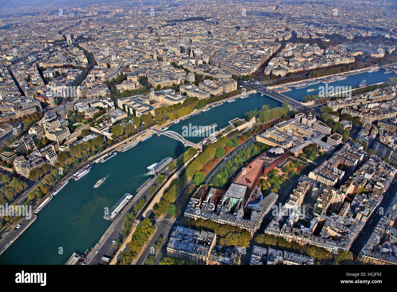 Vue panoramique sur Paris et Seine de thet haut de la Tour Eiffel, Paris, France Banque D'Images