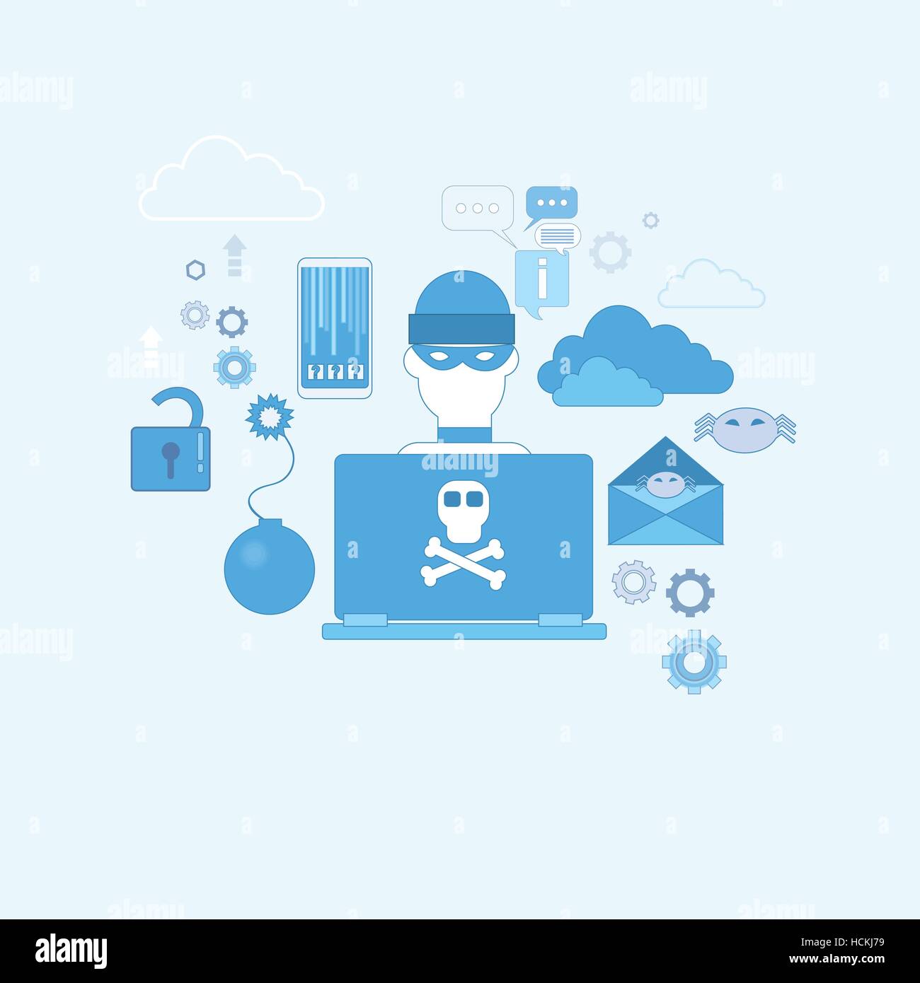 L'activité d'un pirate les virus informatiques Internet Confidentialité Protection des données de sécurité de l'information bandeaux Web Illustration de Vecteur