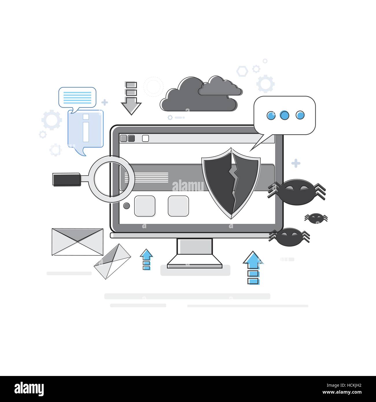 La protection des données de sécurité en ligne La technologie Web Ligne mince Illustration de Vecteur