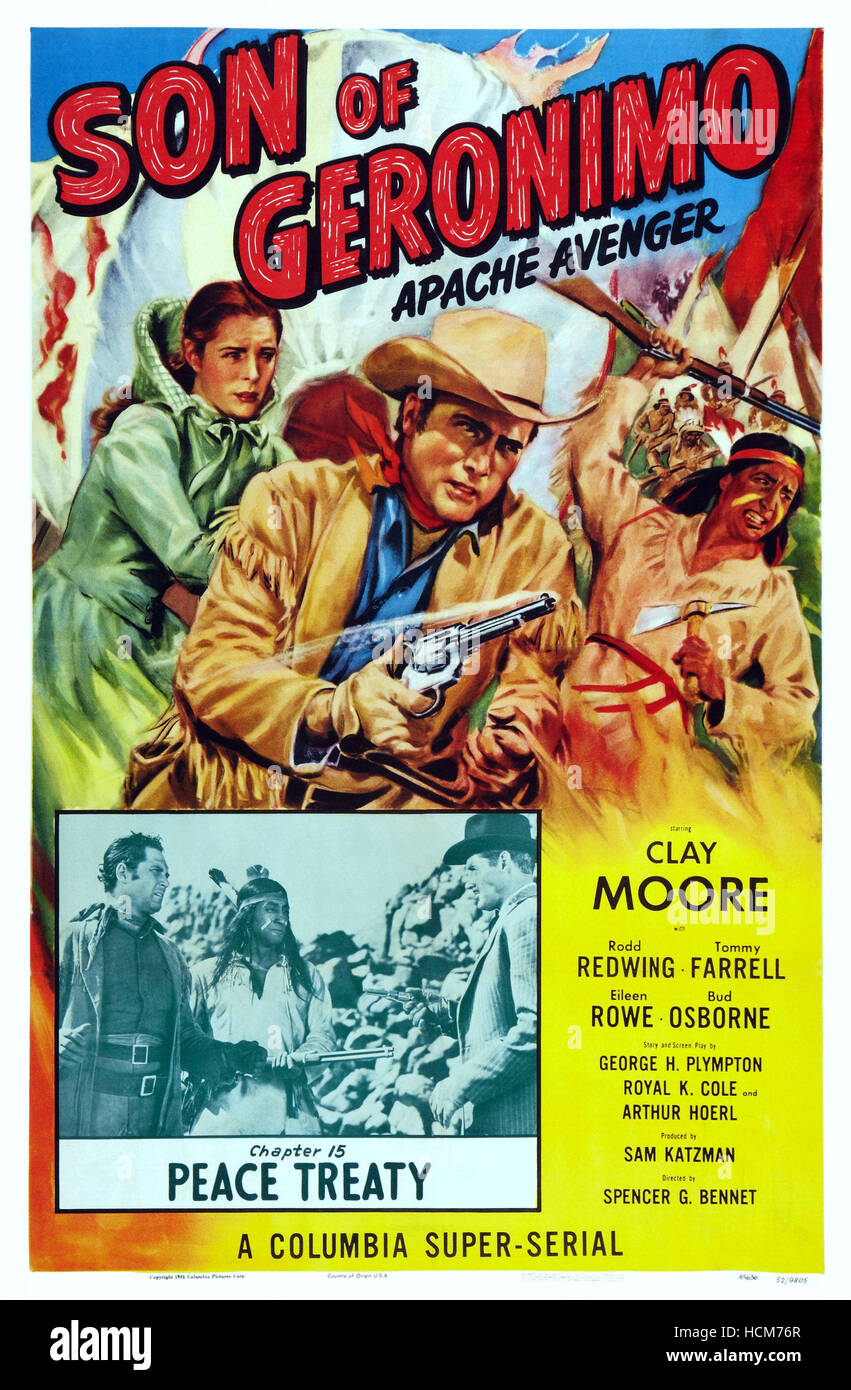 Fils de Geronimo : APACHE AVENGER, US poster art, haut de gauche : Eileen  Rowe, Clayton Moore, Rodd Redwing ; médaillon à gauche : Clayton Photo  Stock - Alamy