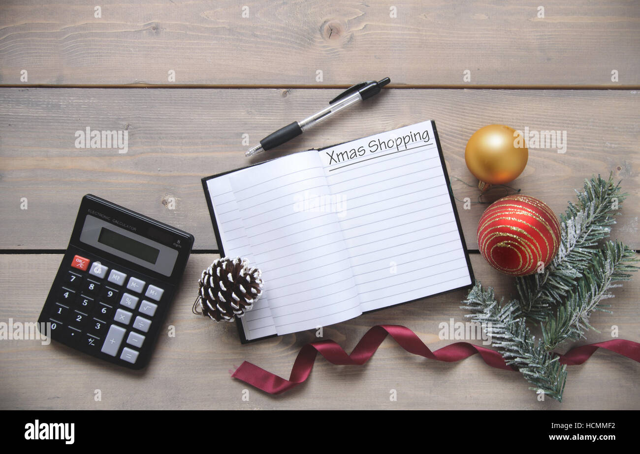 Liste de magasinage de Noël arrière-plan Banque D'Images