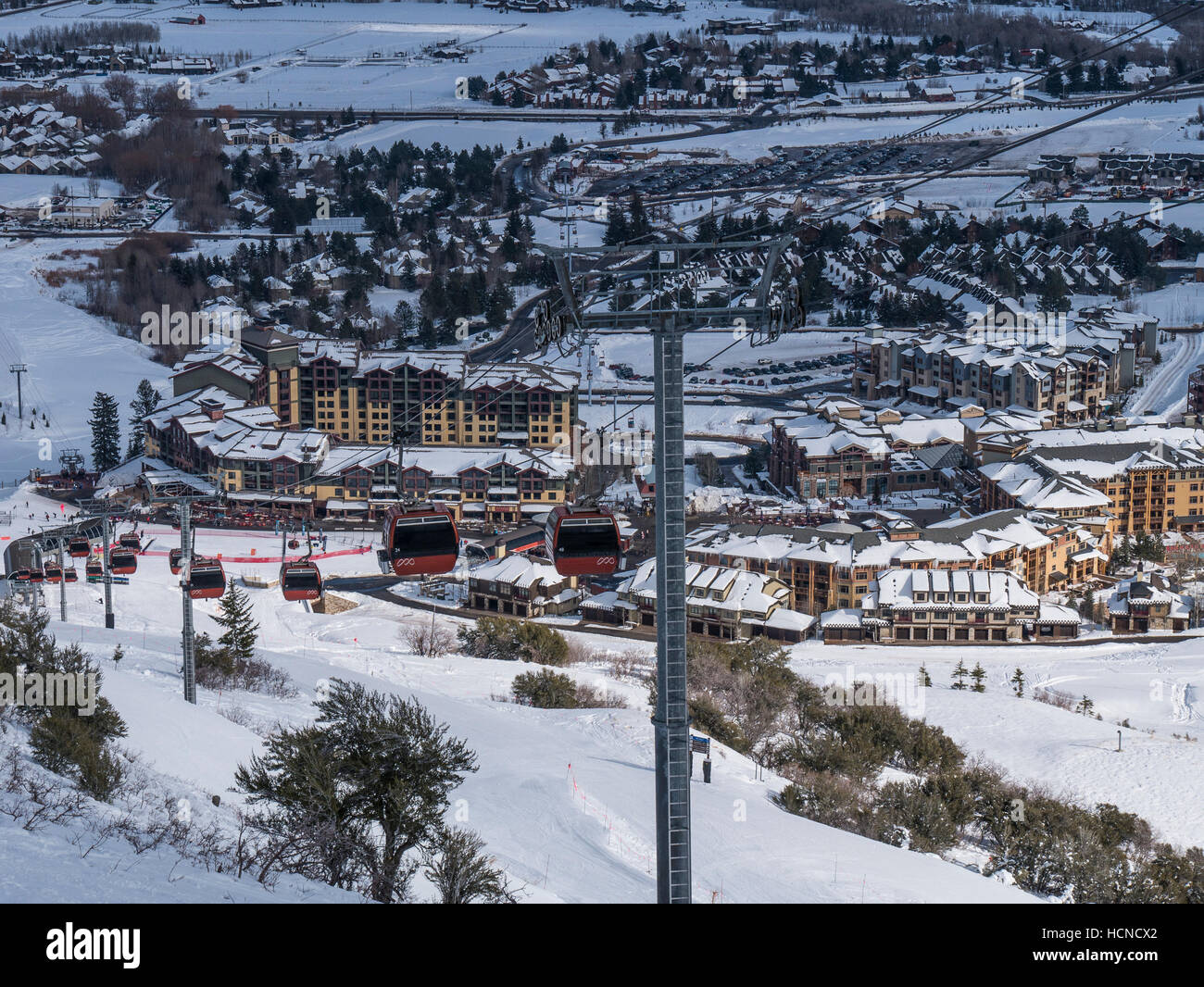 Télécabine de pin rouge, de canyons Village, Park City Mountain Resort, Park City, Utah. Banque D'Images