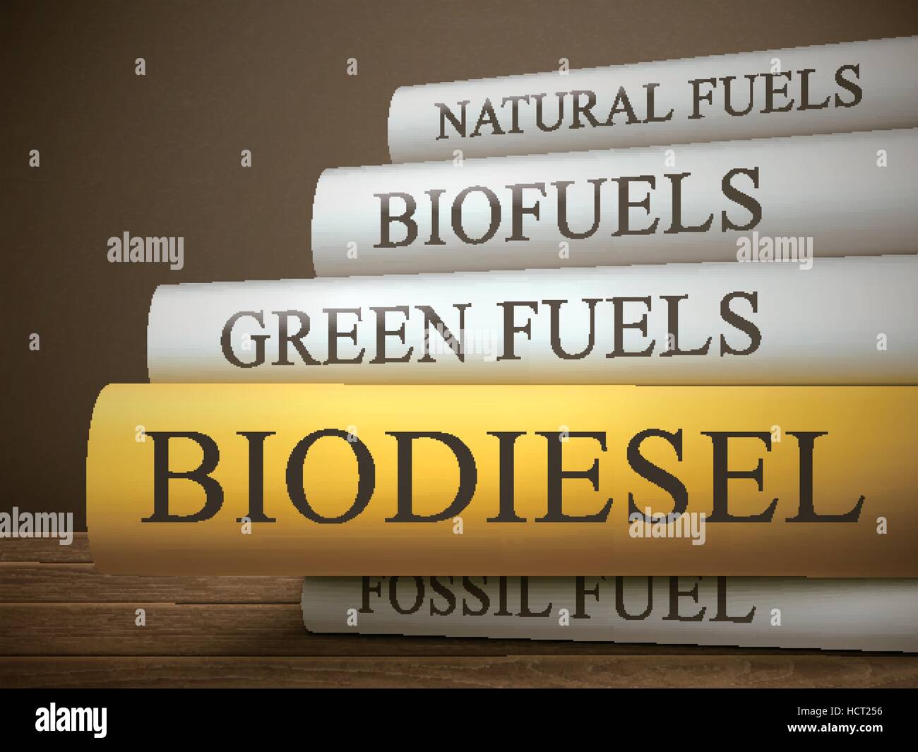 Le titre du livre de biodiesel isolé sur une table en bois sur fond sombre Illustration de Vecteur