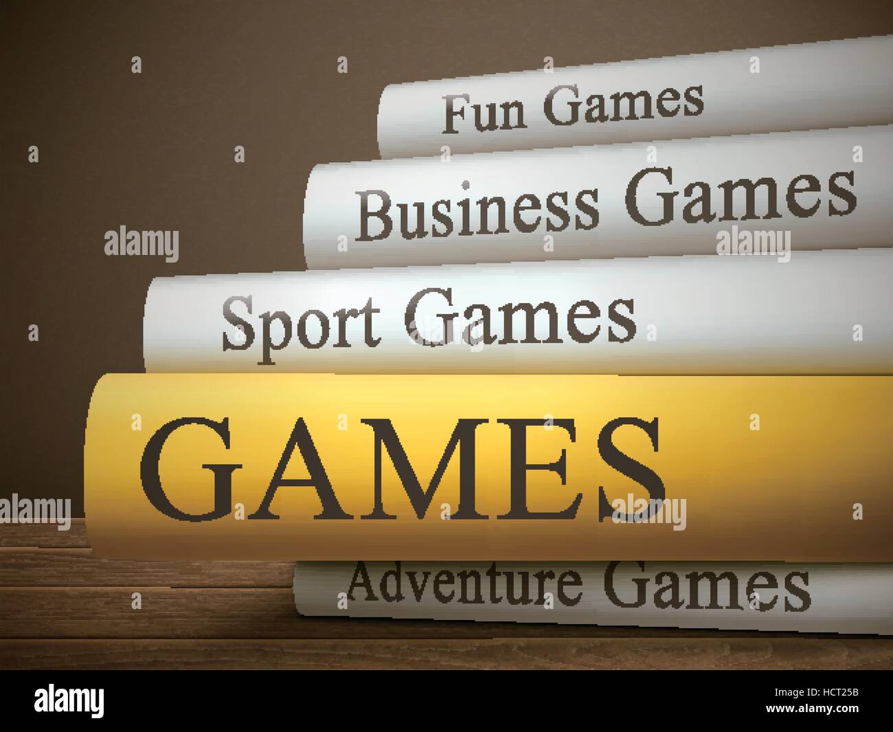 Le titre du livre de jeux isolé sur une table en bois sur fond sombre Illustration de Vecteur