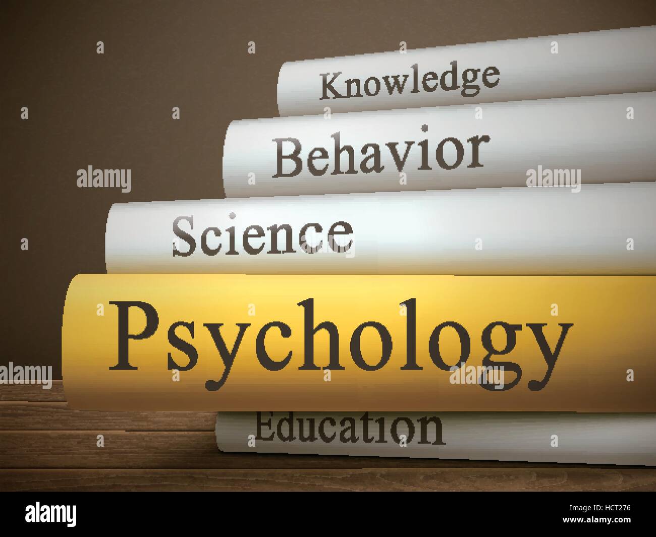Le titre du livre de psychologie isolé sur une table en bois sur fond sombre Illustration de Vecteur