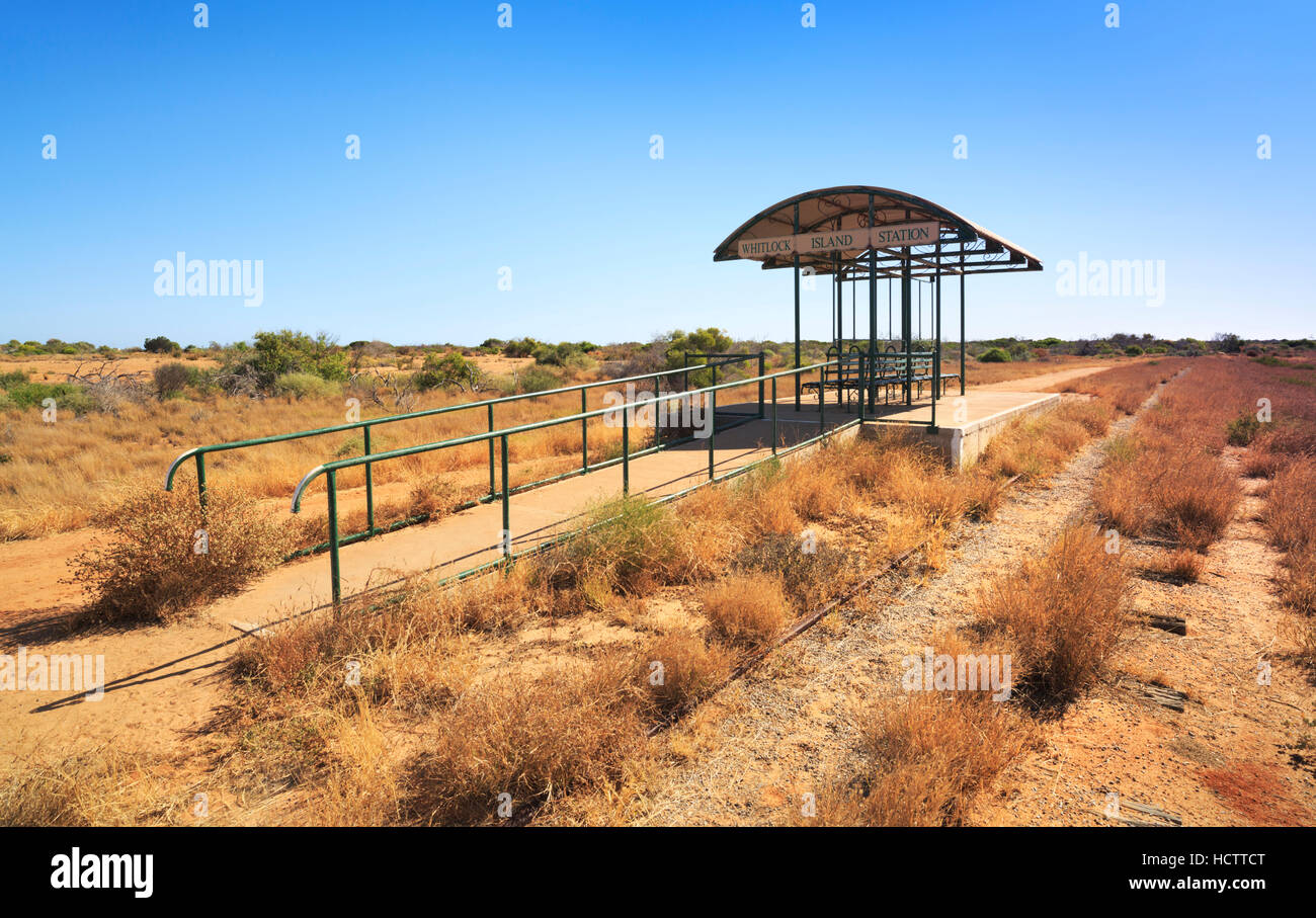 La station de tramway de l'île abandonnée Whitlock à Carnarvon, Australie occidentale Banque D'Images