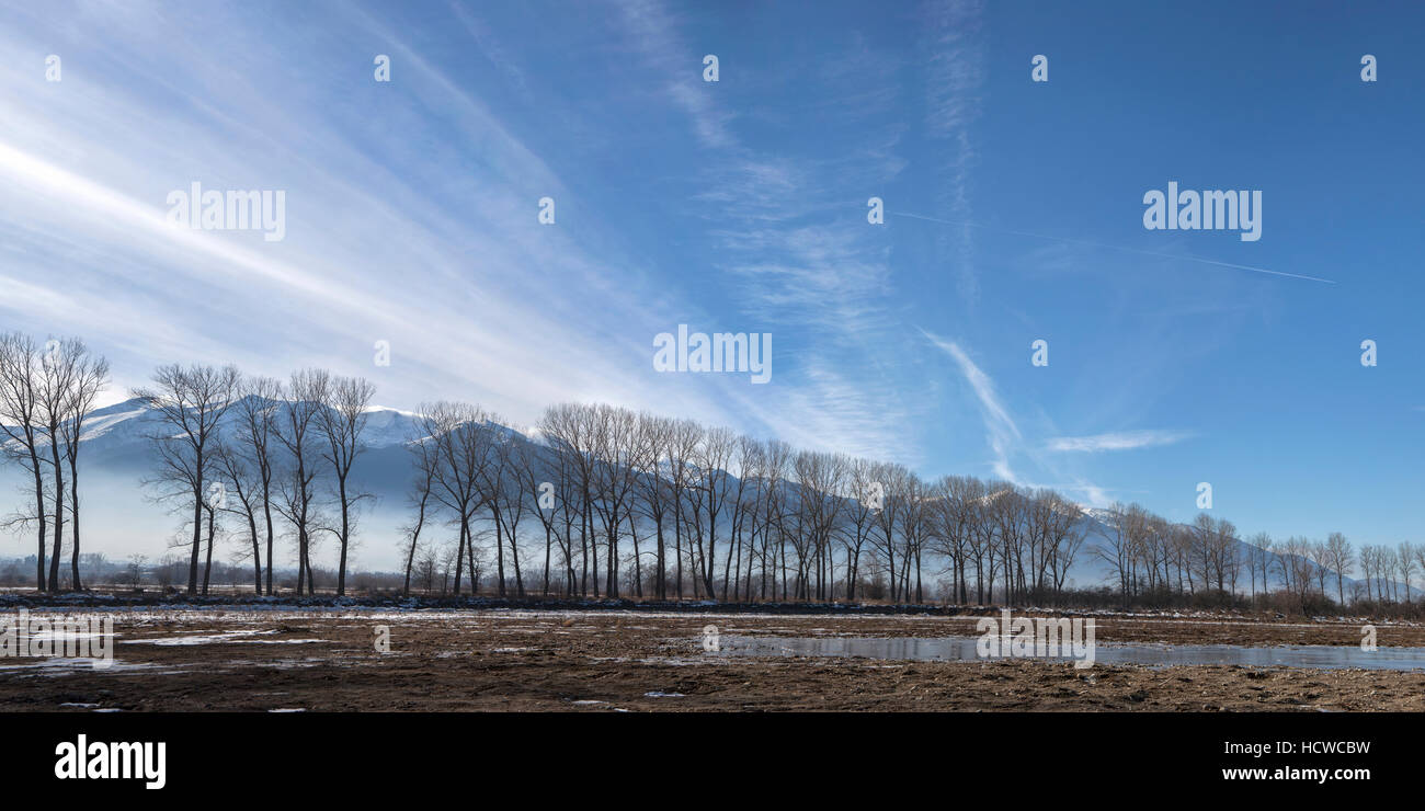 Pays de grande taille avec des paysages de montagne domaine de l'agriculture et de ciel bleu. Panorama composé de cinq images verticales. Banque D'Images