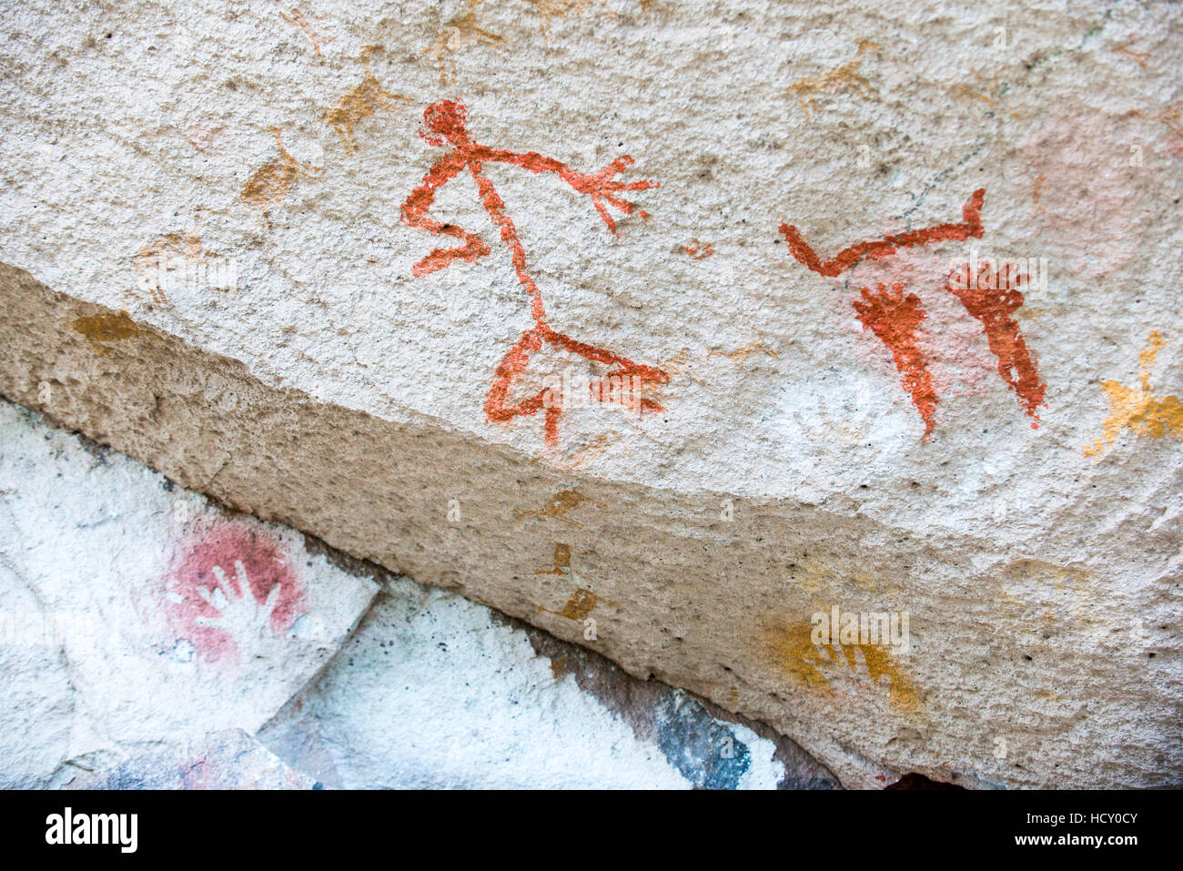 Stick figure une peinture rupestre à Cueva de las Mano (Grotte de mains), l'UNESCO, en Patagonie, Argentine Banque D'Images