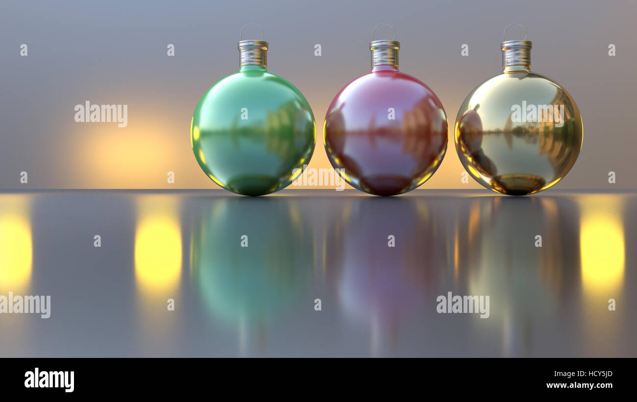 Trois boules de noël, photo-réalistes des graphiques informatiques Banque D'Images