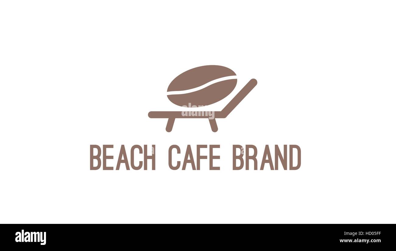 Le cafe du modèle de conception de logo Vector. Grain de café sur un transat et de détente au soleil. Beach cafe logo (signe, symbole, emblème Illustration de Vecteur