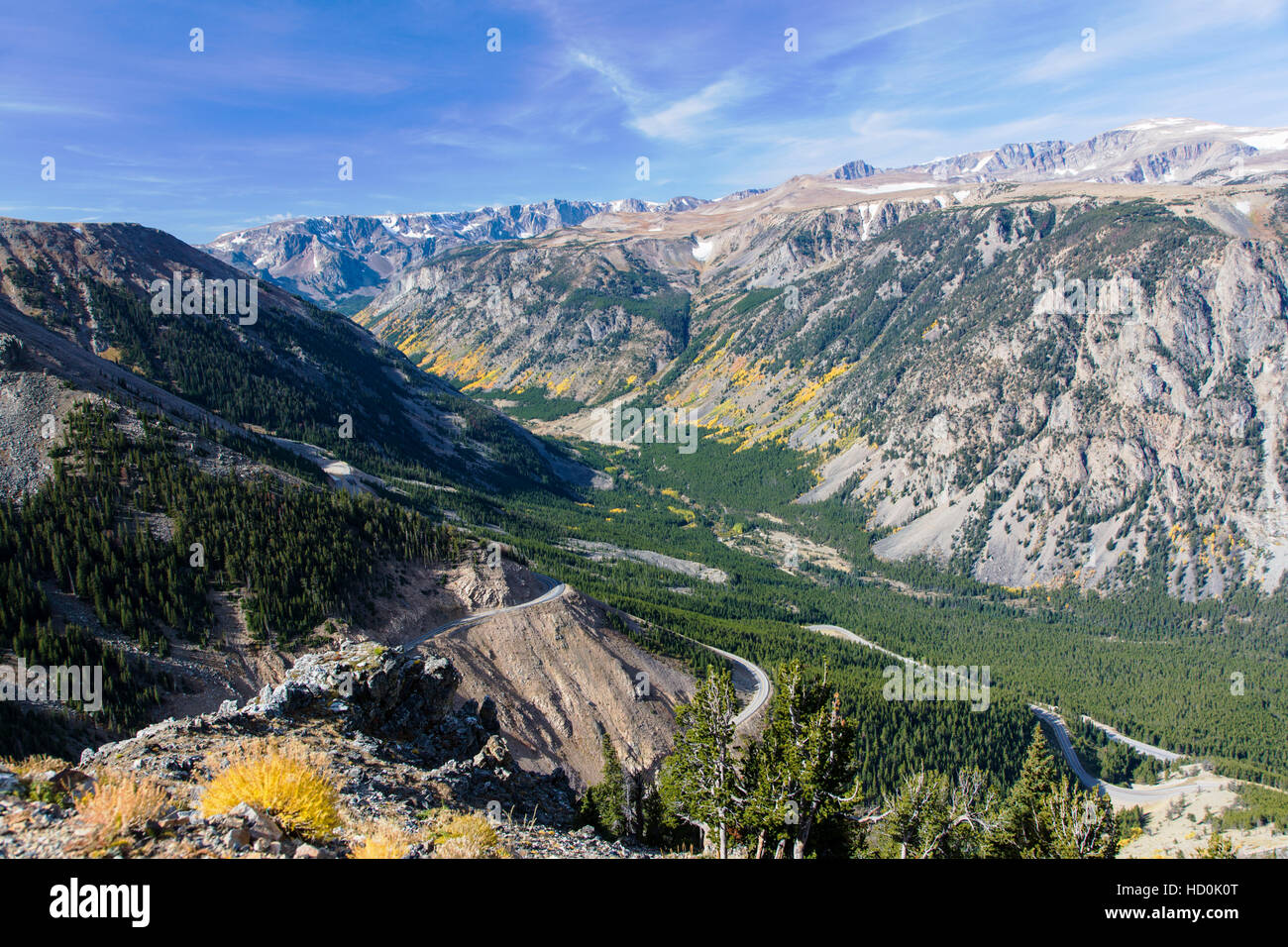La Beartooth Scenic Byway (Rt. 212) (10 947 Beartooth Pass croix') entre Cooke City, Wyoming, et Red Lodge, Montana, USA Banque D'Images