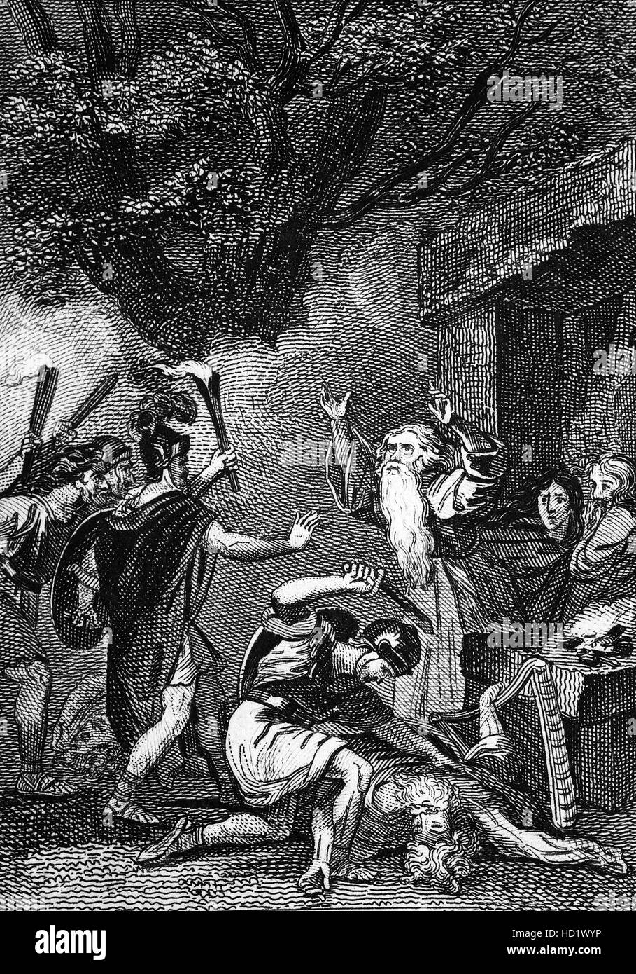 Autour de 57annonce le général romain Suetonius Paulinus conduit ses légions hors de la ville fortifiée de Chester et ont marché jusqu'à l'île de Mona (FIRA) et massacré les druides. Hommes, femmes et enfants - armés et non armés, jeunes et vieux - tomba sous les épées des Romains. Banque D'Images