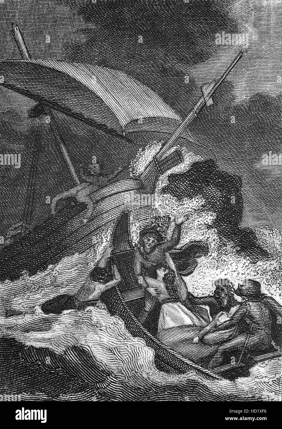 Le naufrage du navire 'Blanc' le 25 novembre 1120 avec William l'Aethling, seul fils de Henry I à bord. Avec un équipage ivre, le navire a été troué quand il a frappé un rocher. Le prince William' a pris à un petit canot, mais entendre sa demi-sœur en l'appelant. Il est revenu, l'état d'équipage a tenté de grimper sur le canot et il a chaviré et coulé sans laisser de trace au large de Barfleur, Normandie,. Banque D'Images